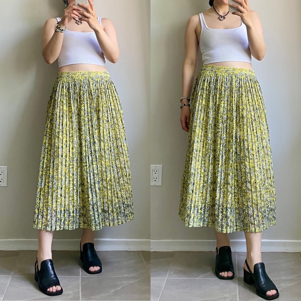 Who What Wear Yellow Floral Pleated Midi Skirt